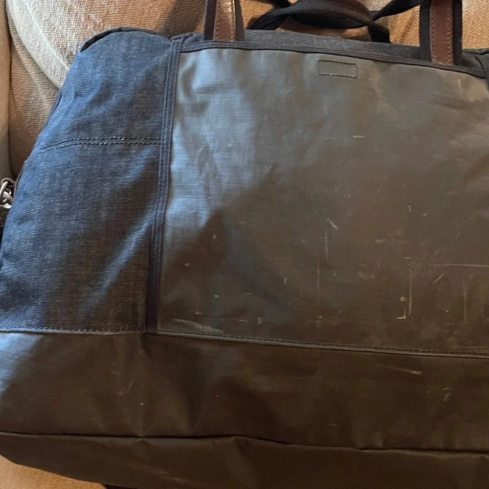 Diesel Duffle Bag Denim Coated Canvas Large Weekender Travel Bag Black Blue